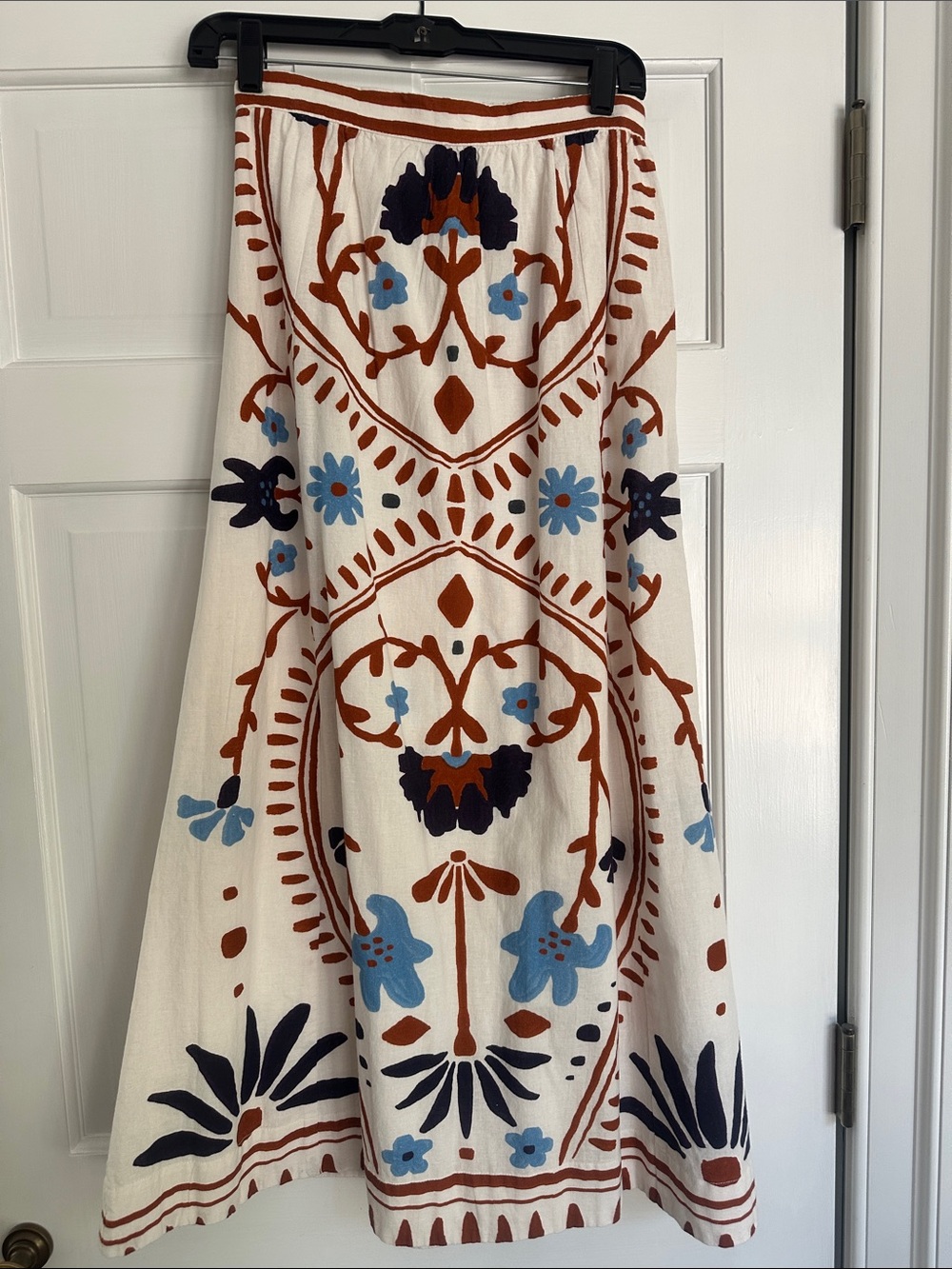 Cleobella Cream Maxi Skirt with Rust and Navy Floral Motif